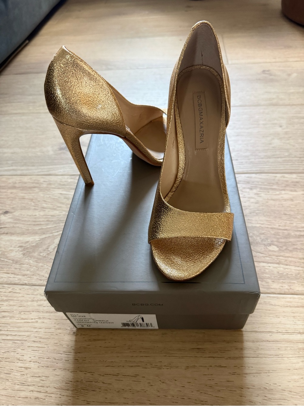 BCBGMaxAzria Metallic Gold Open-Toe Stiletto Heel